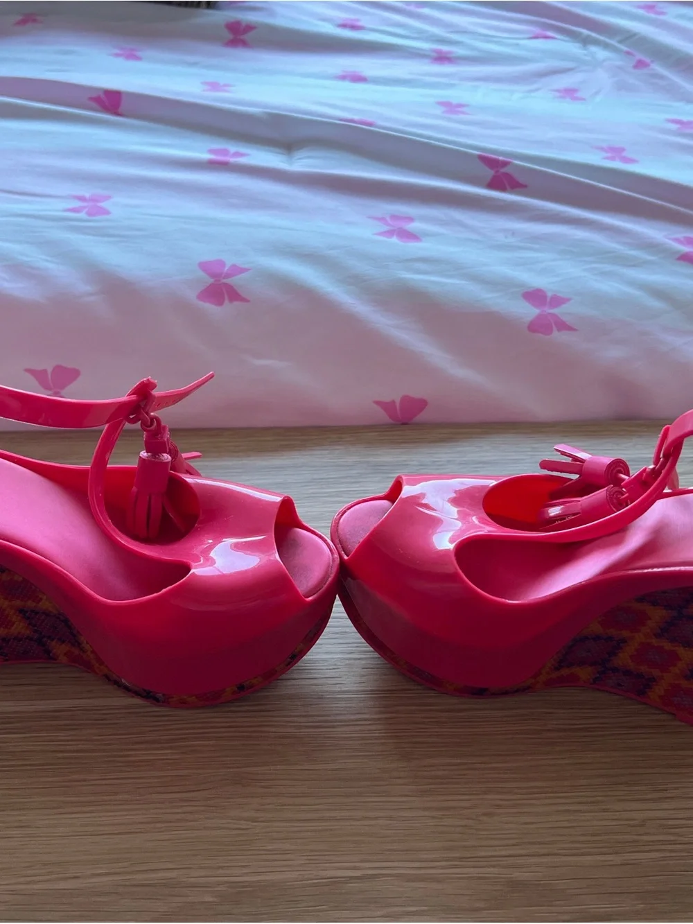 Melissa Hot Pink Peep-Toe Platform Wedges Sandals US Size 5